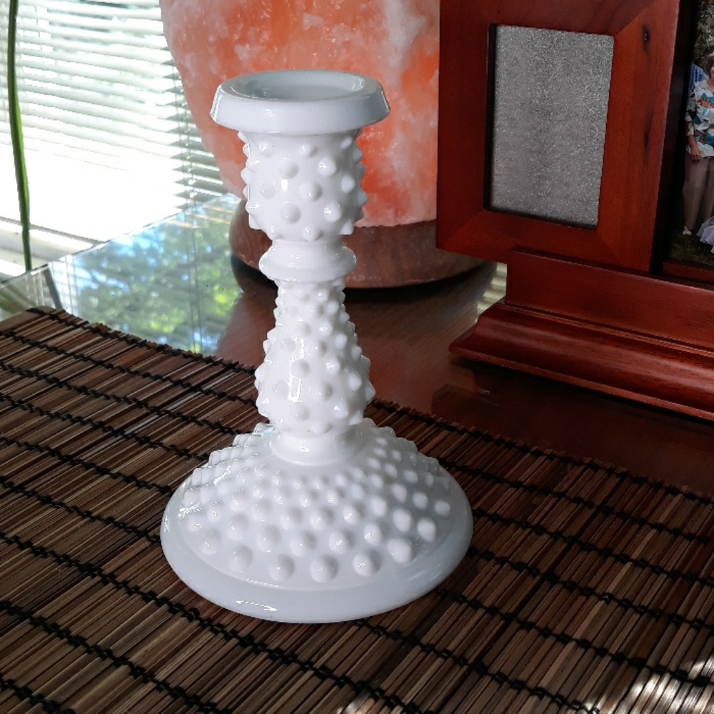 Fenton hobnail milkglass taper candle holder